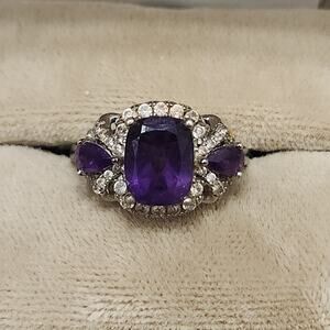 Amethyst & CZ Accents 925 Sterling Silver Ring Gorgeous Sz 5.75 Signed DK China